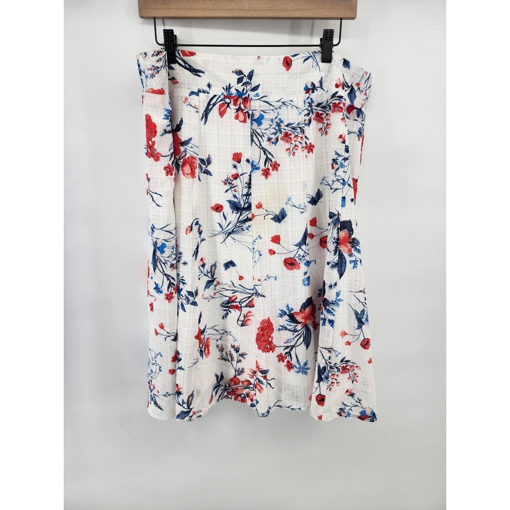 Christopher & Banks Womens XL Floral A-Line Skirt White Red Blue Elastic Waist
